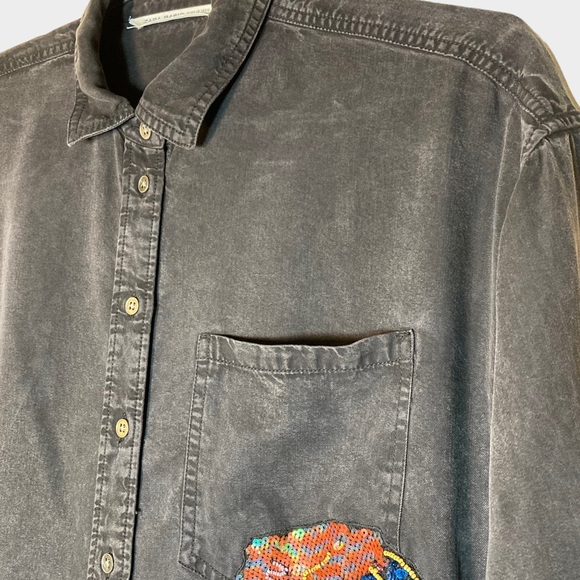 Zara Basic Denim Z1975 Embroidered Dress Sequin XS ButtonDown Collared Oversized - Picture 5 of 16